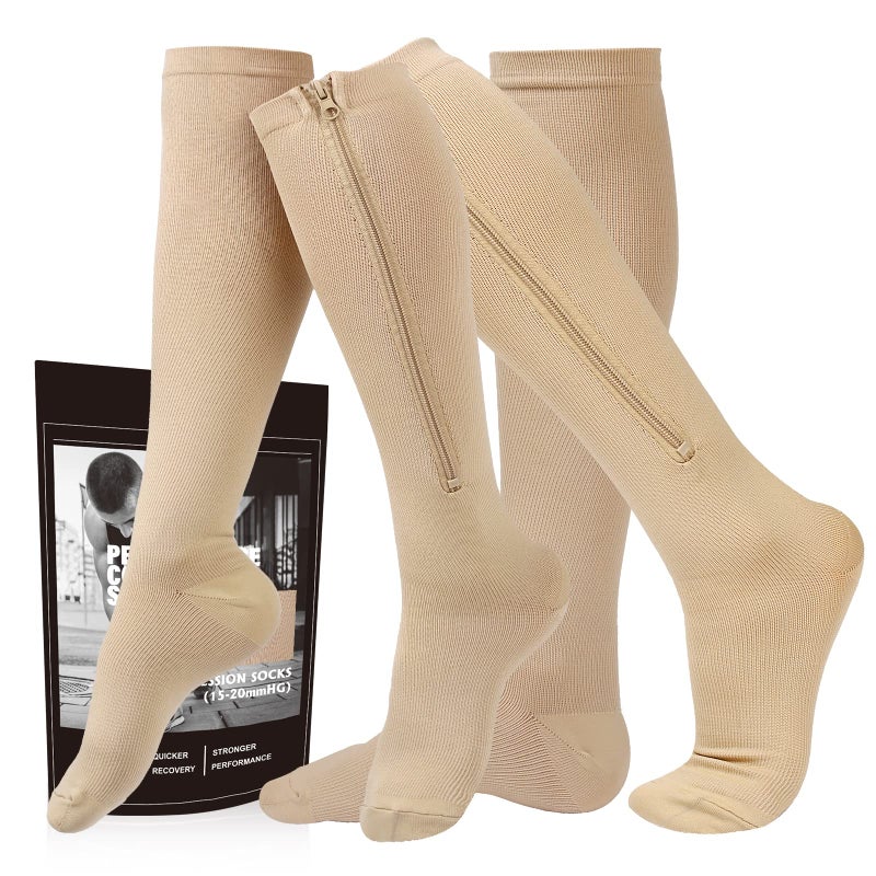 cerpite Zipper Compression Socks 2 Pairs 1520 mmHg Closed Toe Compression Stockings for Men Women